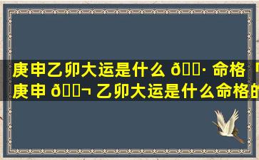 庚申乙卯大运是什么 🌷 命格「庚申 🐬 乙卯大运是什么命格的人」